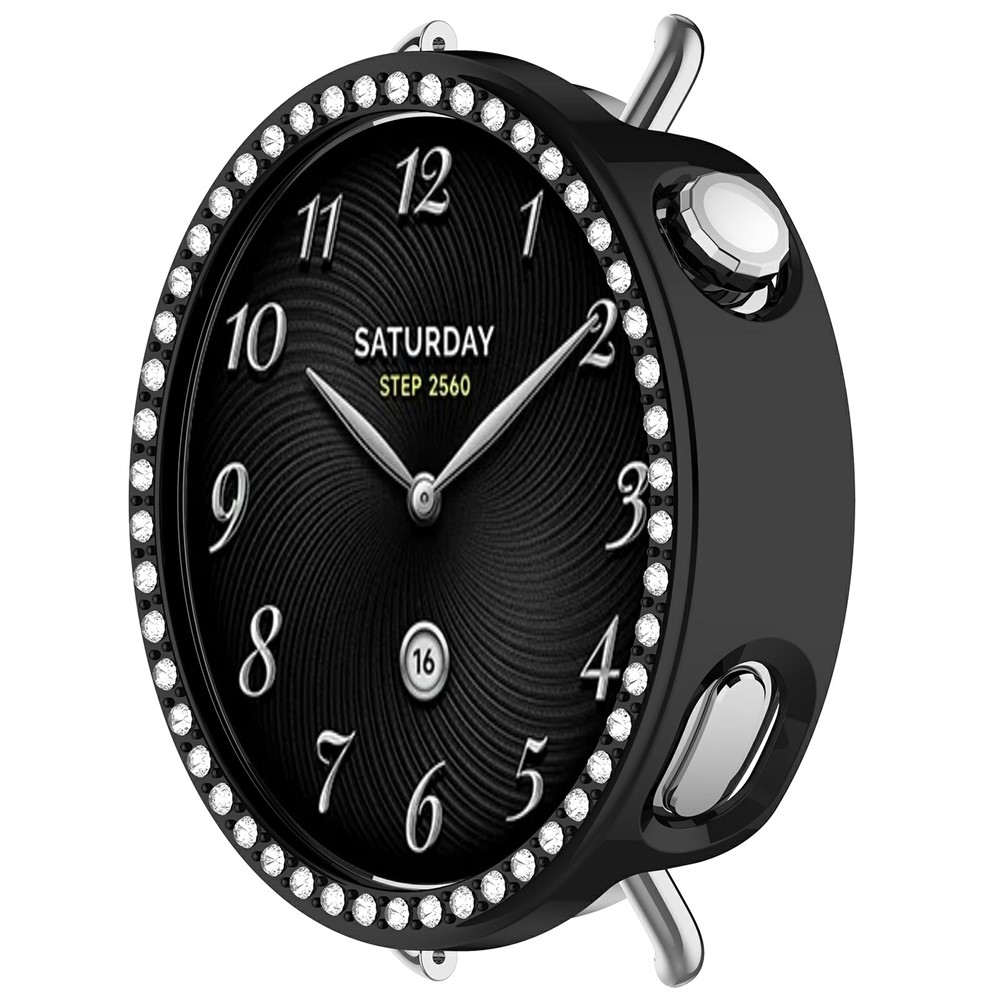 Decory plastové nasadzovacie puzdro s kamienkami na Xiaomi Watch S4 41mm - čierne