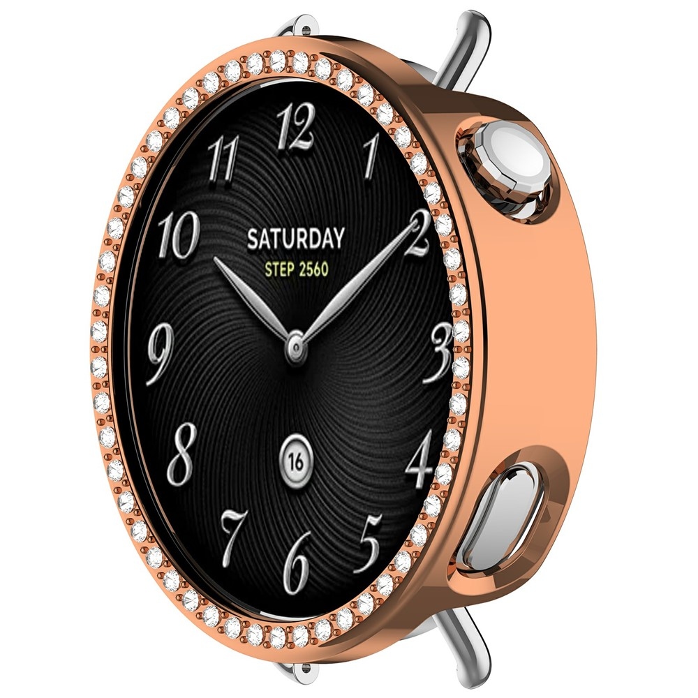 Decory plastové nasadzovacie puzdro s kamienkami na Xiaomi Watch S4 41mm - ružovozlaté