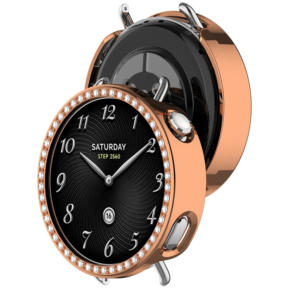 Decory plastové nasadzovacie puzdro s kamienkami na Xiaomi Watch S4 41mm - ružovozlaté