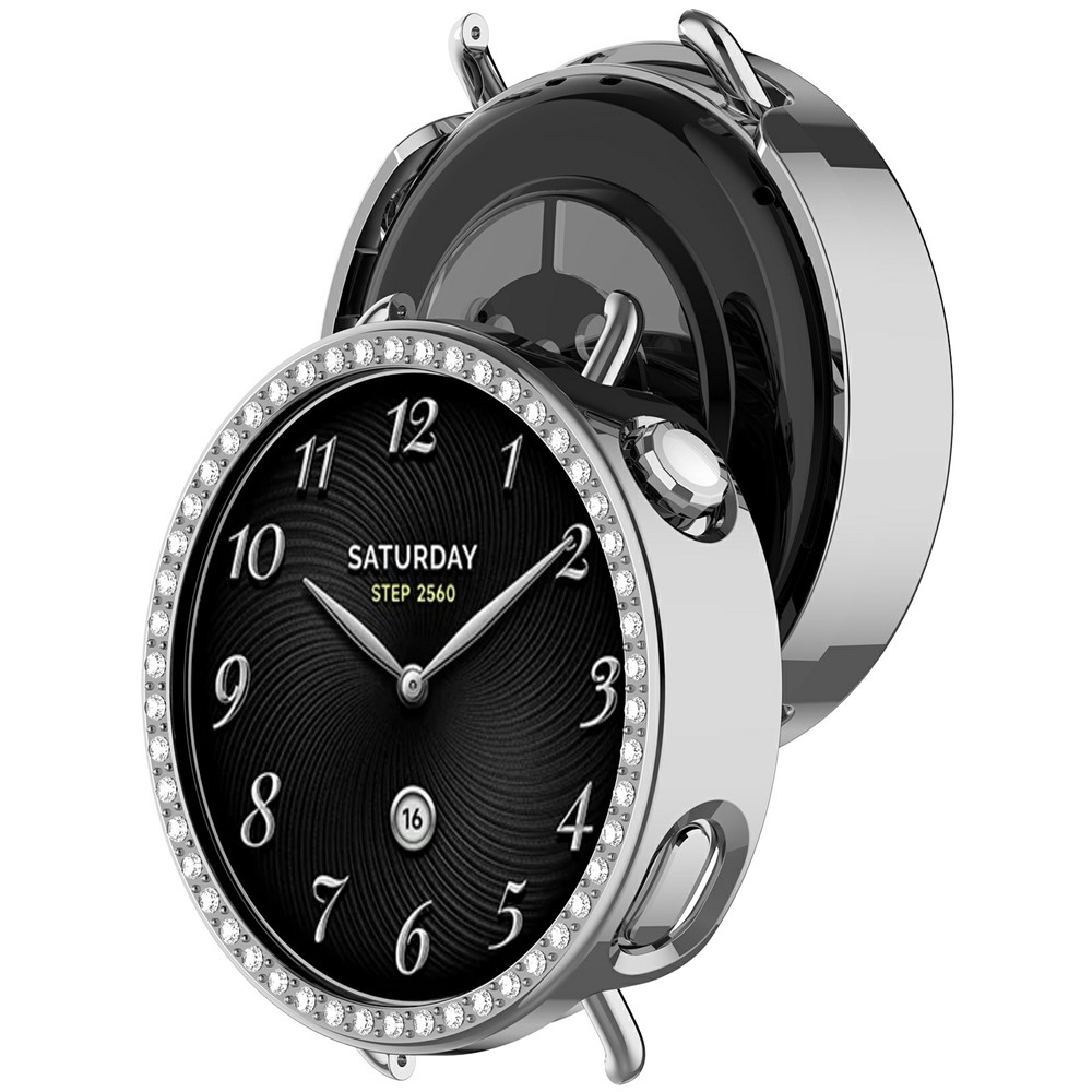 Decory plastové nasadzovacie puzdro s kamienkami na Xiaomi Watch S4 41mm - strieborné