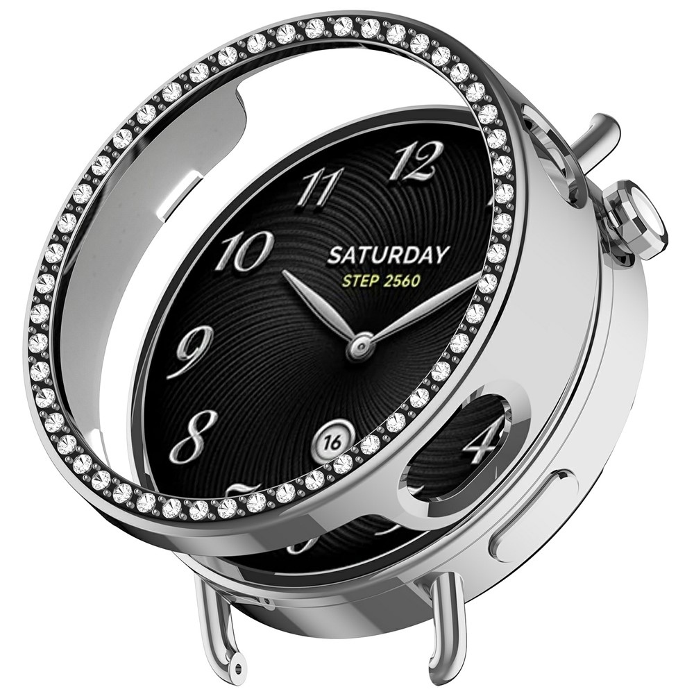 Decory plastové nasadzovacie puzdro s kamienkami na Xiaomi Watch S4 41mm - strieborné