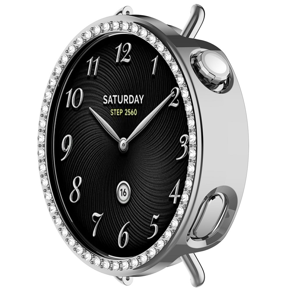 Decory plastové nasadzovacie puzdro s kamienkami na Xiaomi Watch S4 41mm - strieborné