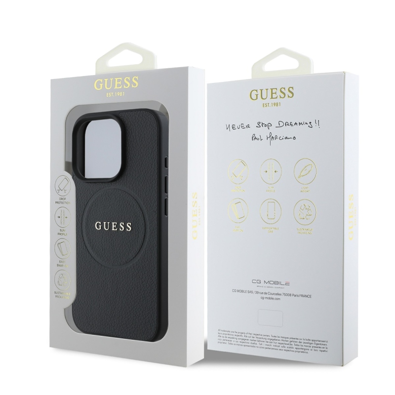 Guess PU Grained Classic Logo MagSafe Zadný Kryt pre iPhone 16 Pro Black