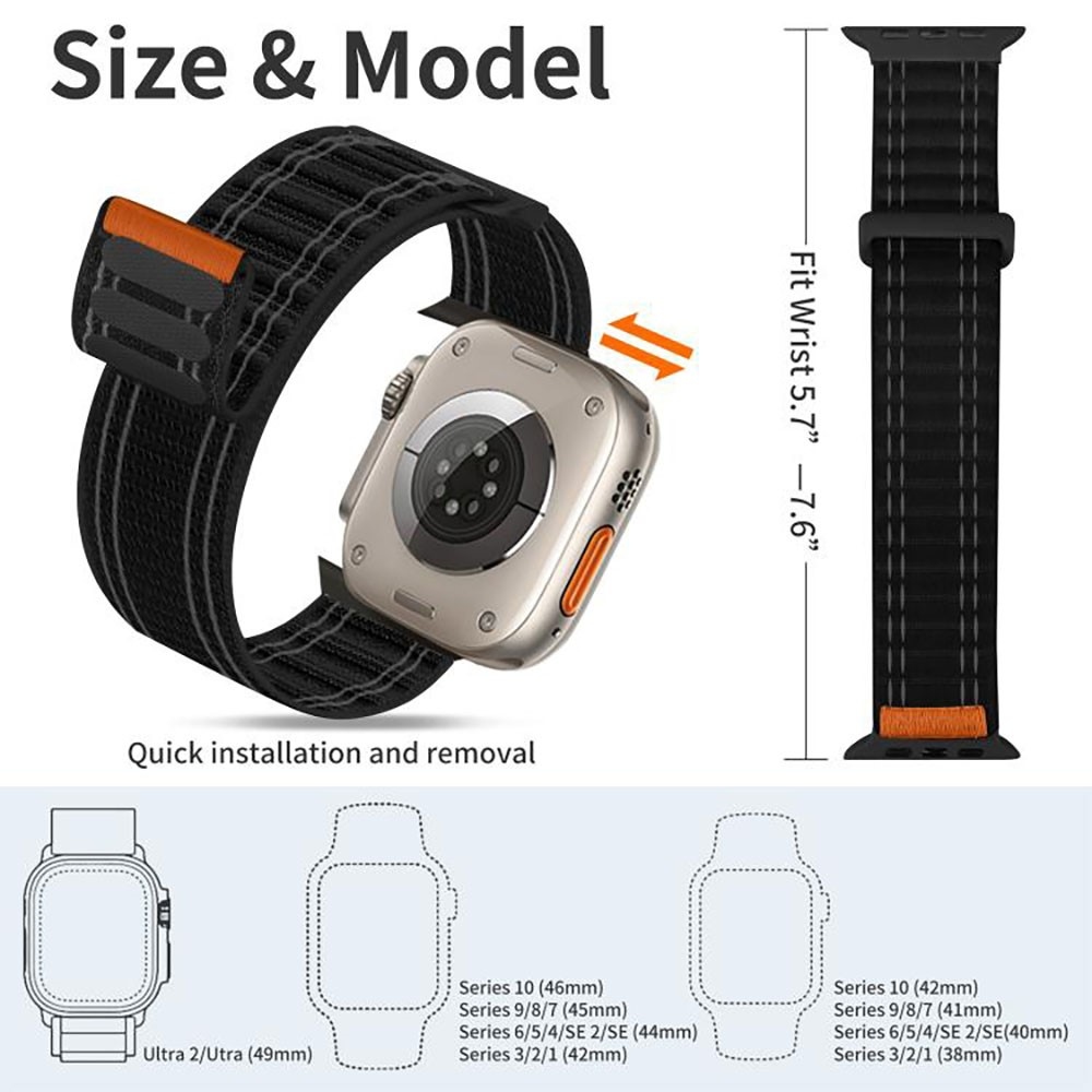 Delta nylonový remienok na Apple Watch 12/11/10 42mm/9/8/7 41mm - čierny