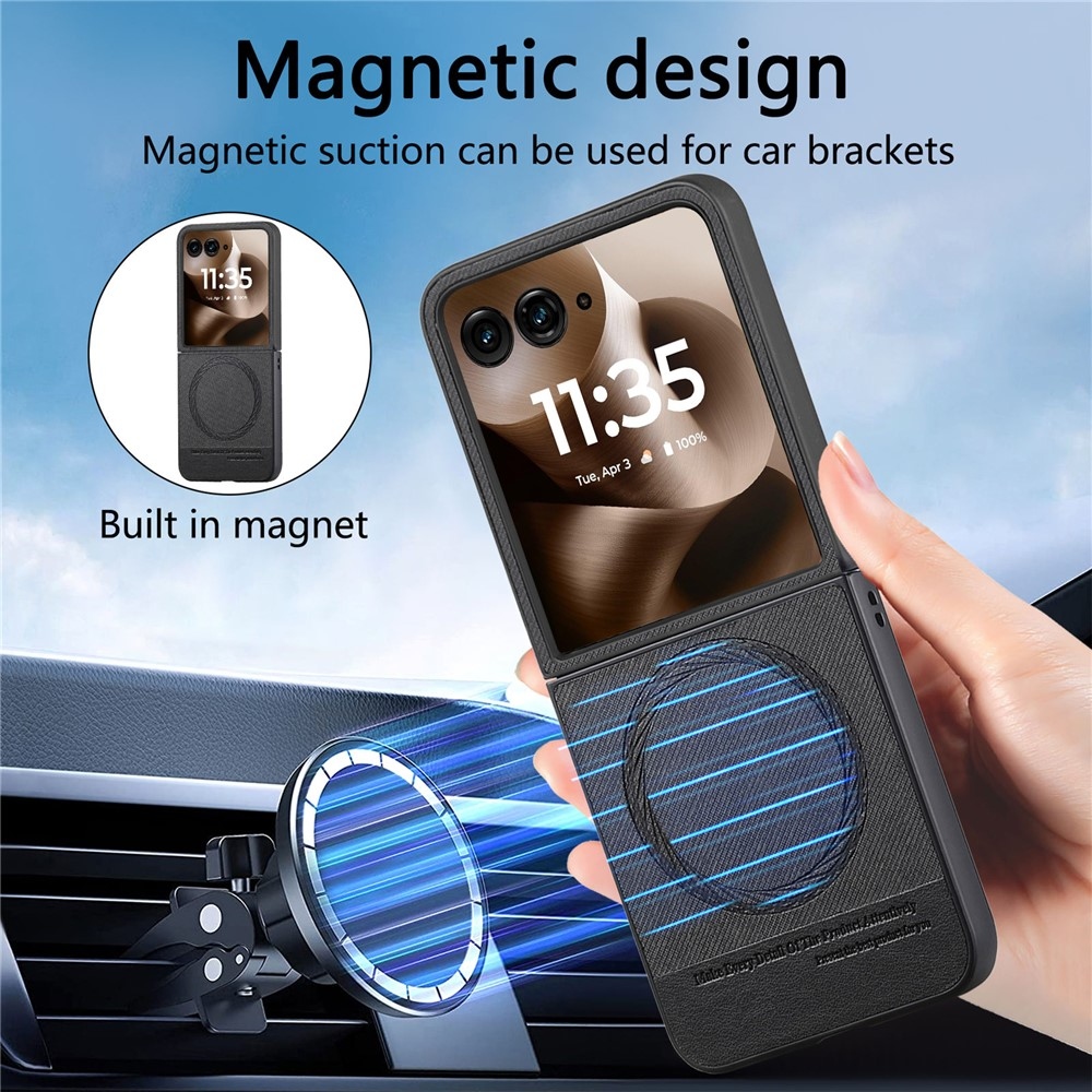 Denim plastový kryt s umelou kožou a MagSafe na Motorola Razr 60 Ultra 5G - čierny