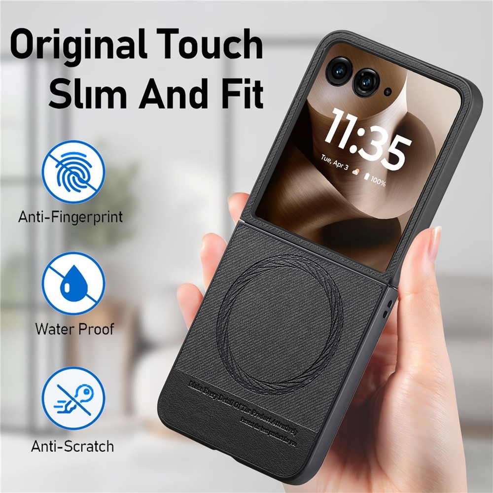 Denim plastový kryt s umelou kožou a MagSafe na Motorola Razr 60 Ultra 5G - čierny