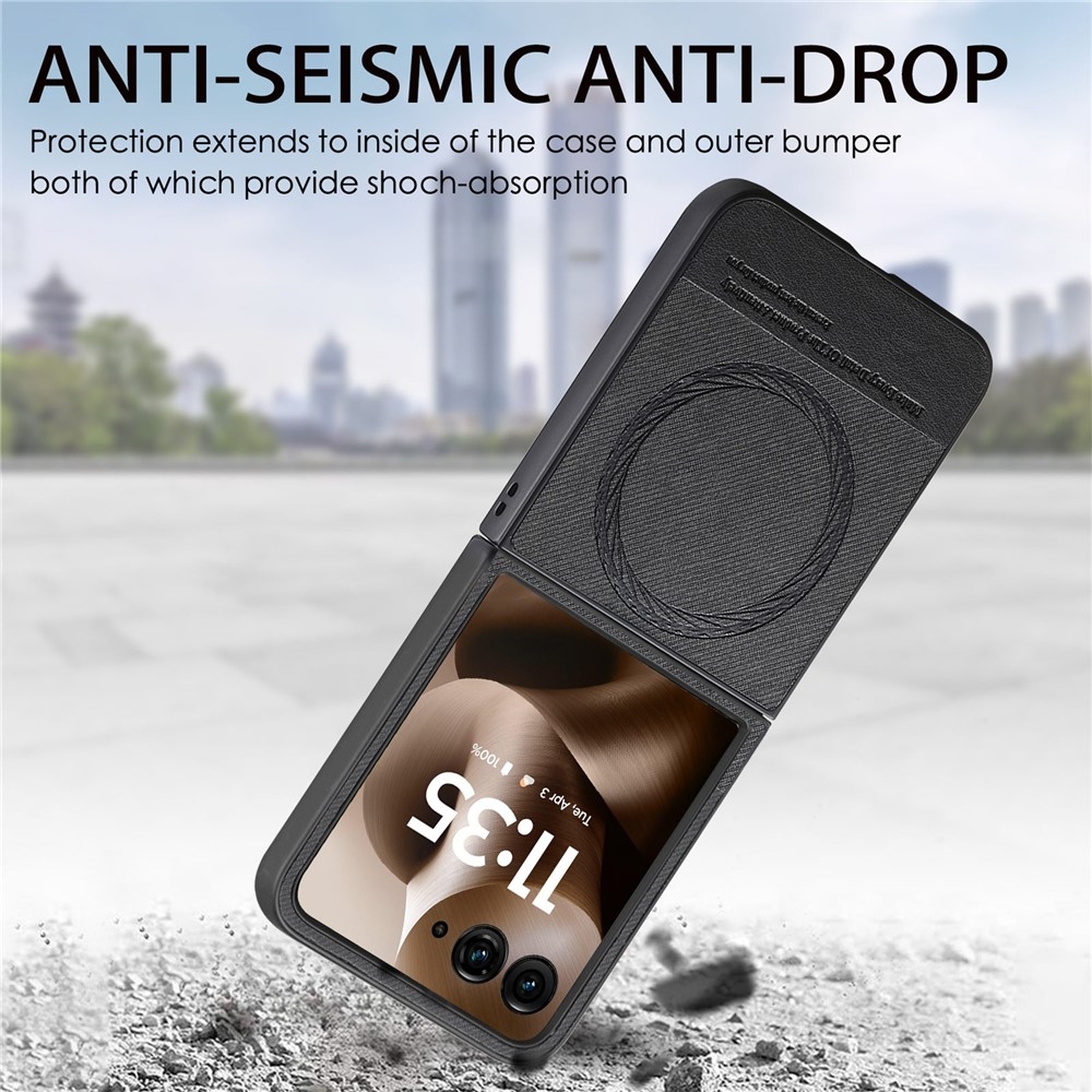 Denim plastový kryt s umelou kožou a MagSafe na Motorola Razr 60 Ultra 5G - čierny