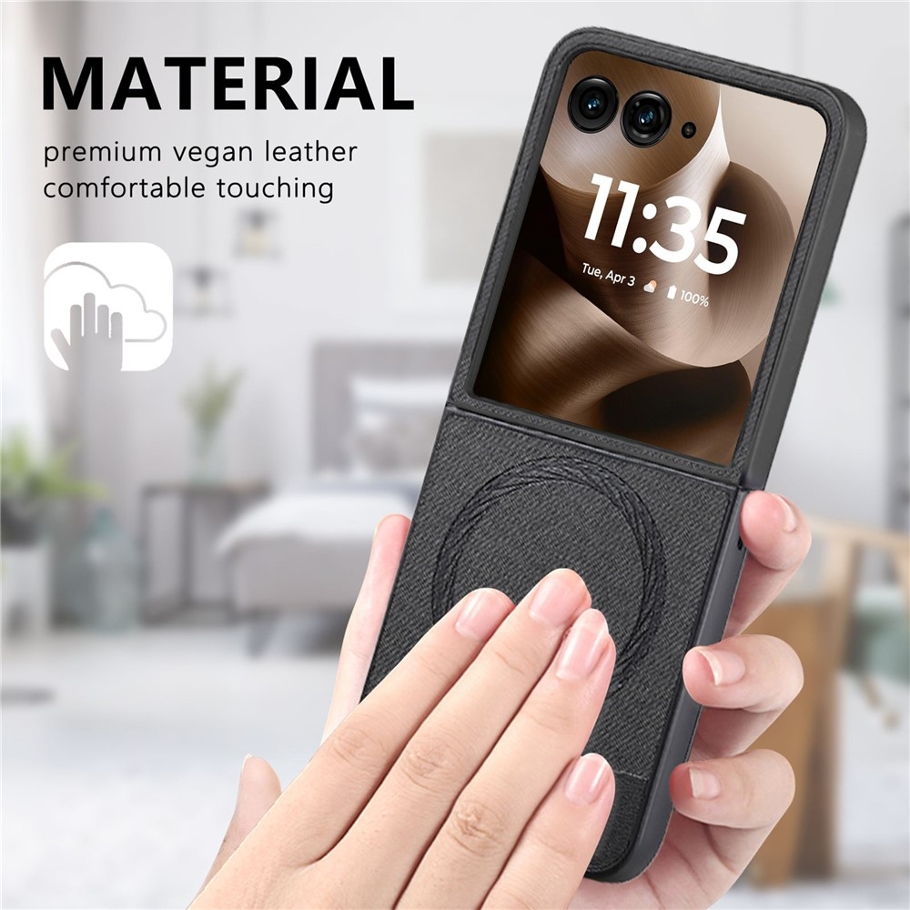 Denim plastový kryt s umelou kožou a MagSafe na Motorola Razr 60 Ultra 5G - čierny