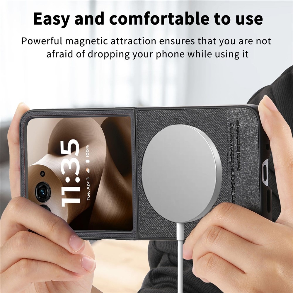 Denim plastový kryt s umelou kožou a MagSafe na Motorola Razr 60 Ultra 5G - čierny