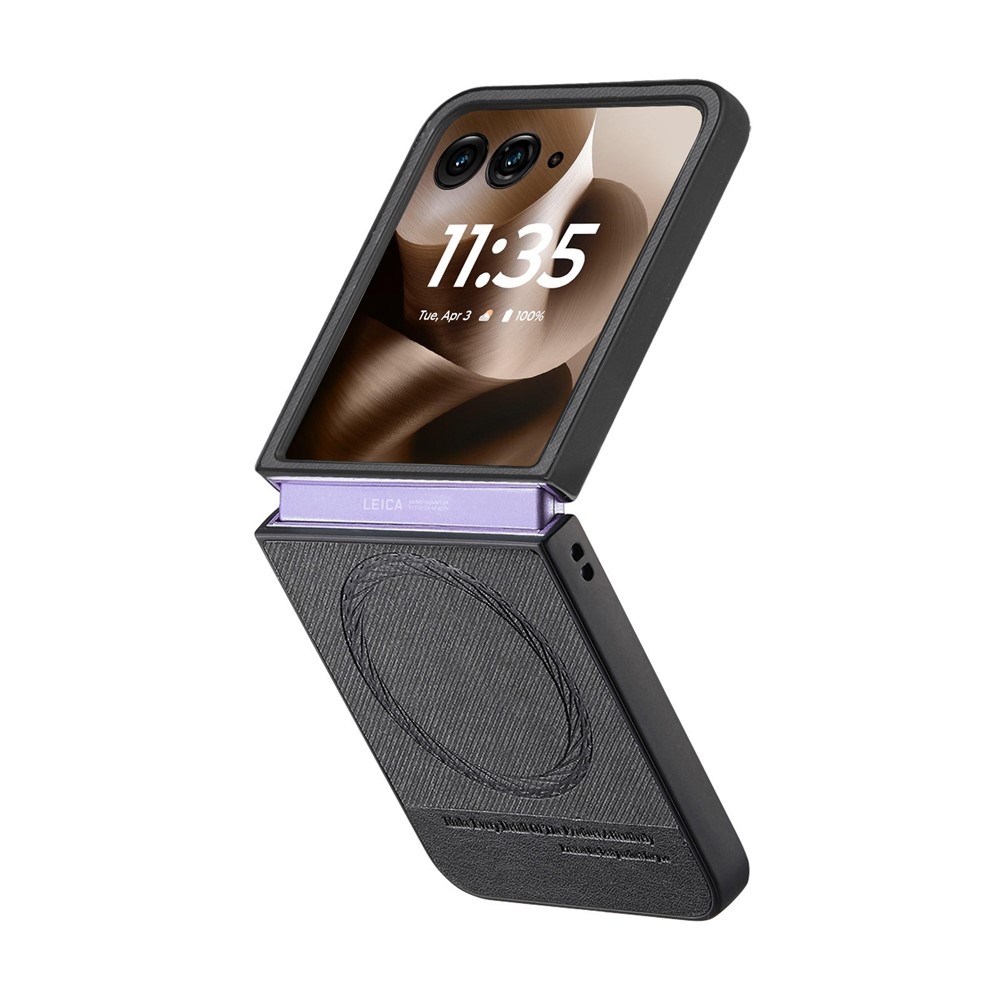 Denim plastový kryt s umelou kožou a MagSafe na Motorola Razr 60 Ultra 5G - čierny