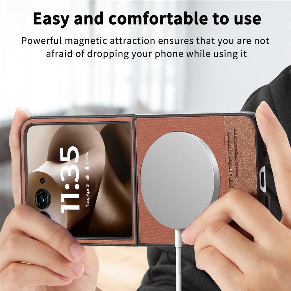 Denim plastový kryt s umelou kožou a MagSafe na Motorola Razr 60 Ultra 5G - hnedý