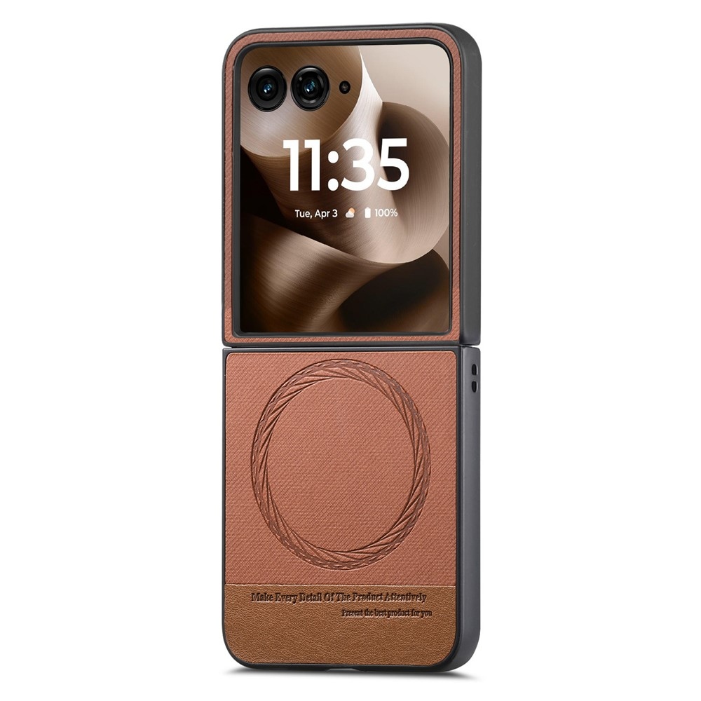 Denim plastový kryt s umelou kožou a MagSafe na Motorola Razr 60 Ultra 5G - hnedý