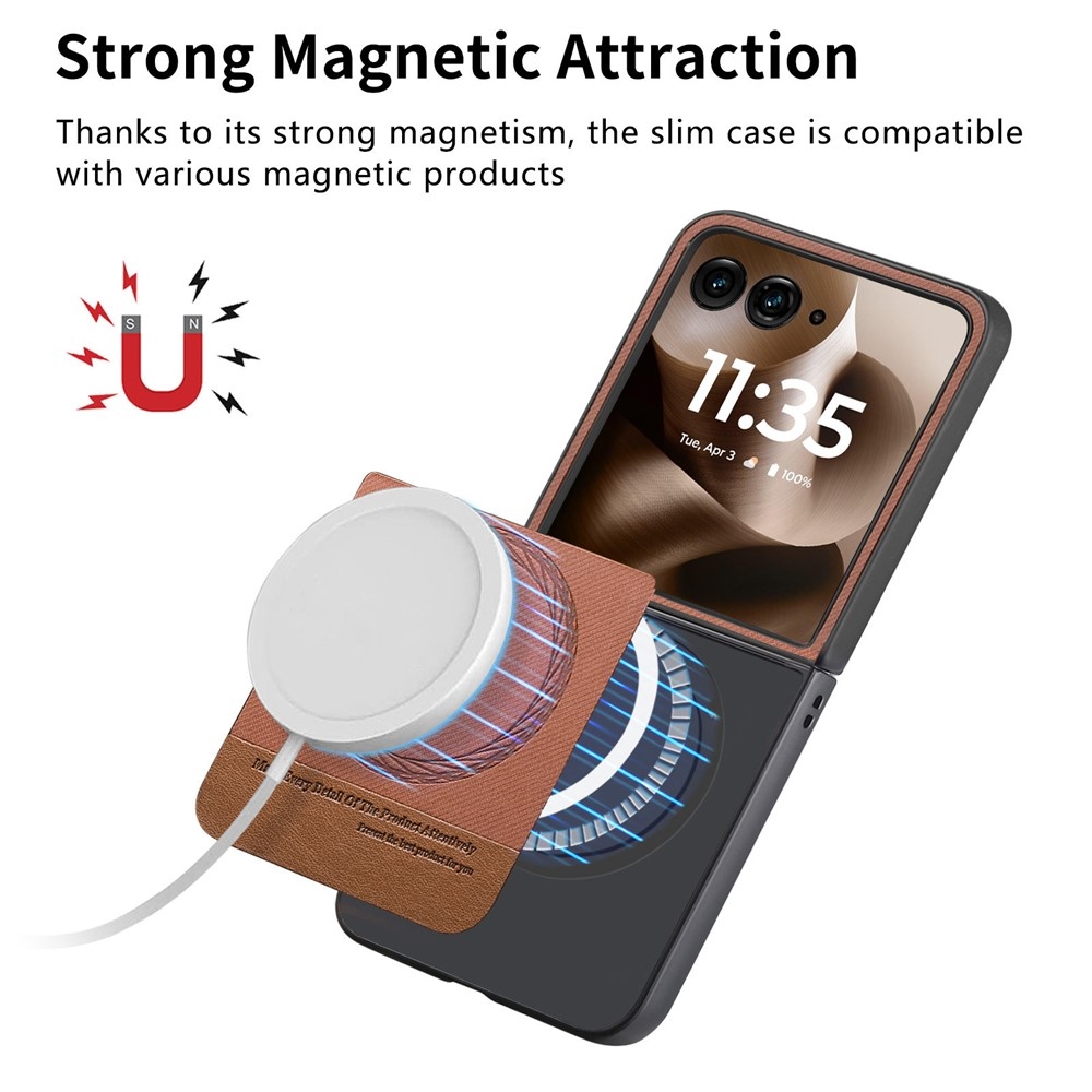 Denim plastový kryt s umelou kožou a MagSafe na Motorola Razr 60 Ultra 5G - hnedý