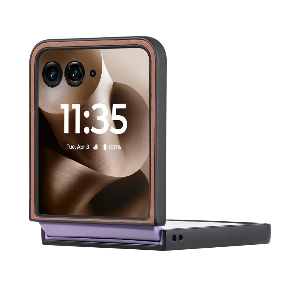 Denim plastový kryt s umelou kožou a MagSafe na Motorola Razr 60 Ultra 5G - hnedý