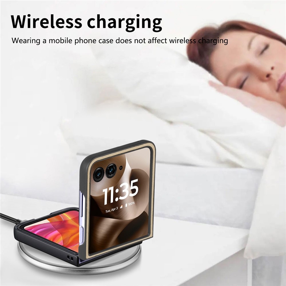 Denim plastový kryt s umelou kožou a MagSafe na Motorola Razr 60 Ultra 5G - khaki