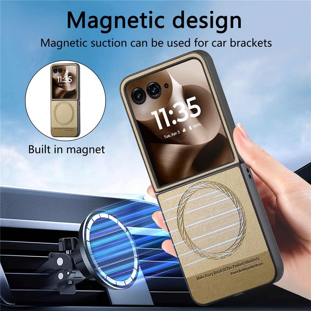 Denim plastový kryt s umelou kožou a MagSafe na Motorola Razr 60 Ultra 5G - khaki