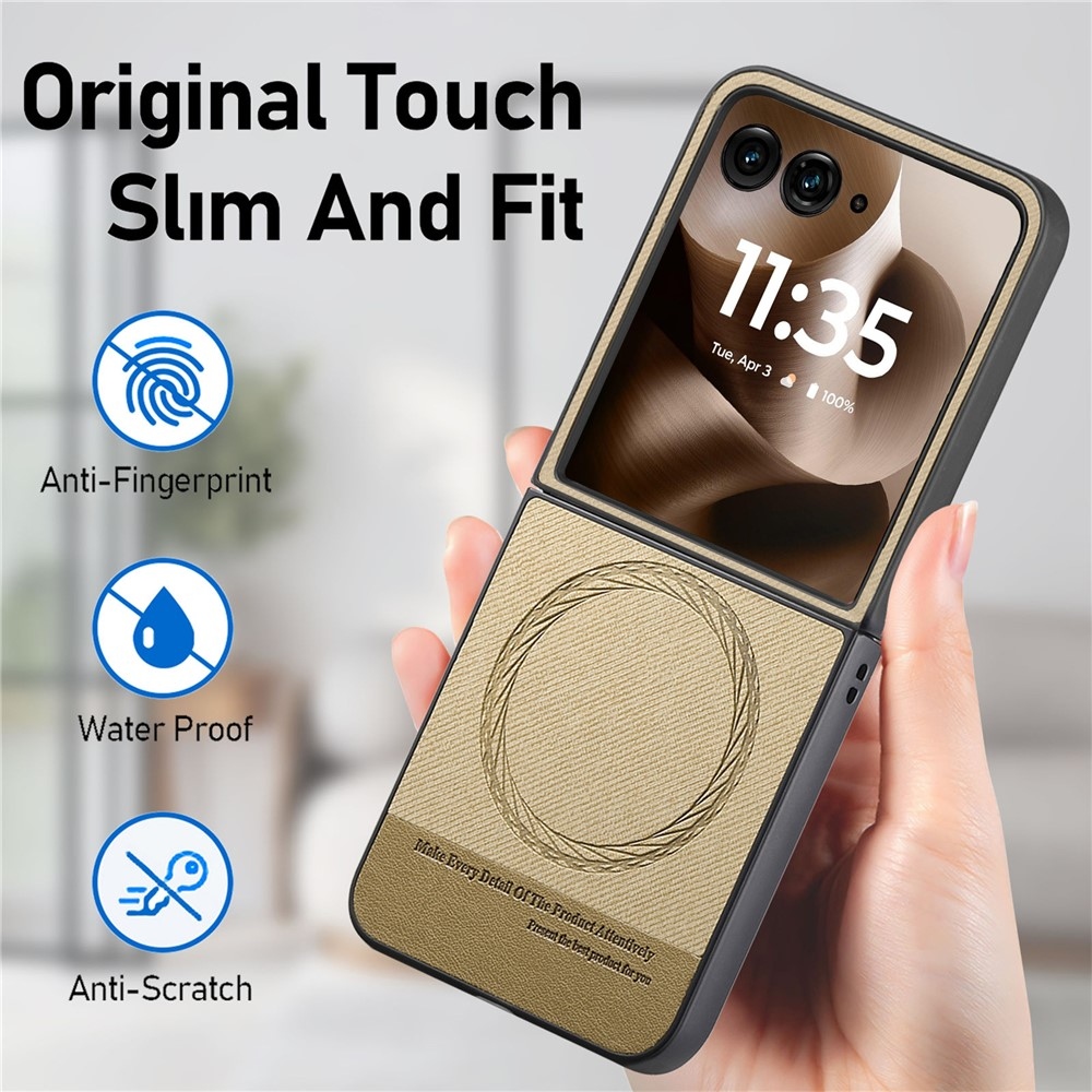 Denim plastový kryt s umelou kožou a MagSafe na Motorola Razr 60 Ultra 5G - khaki