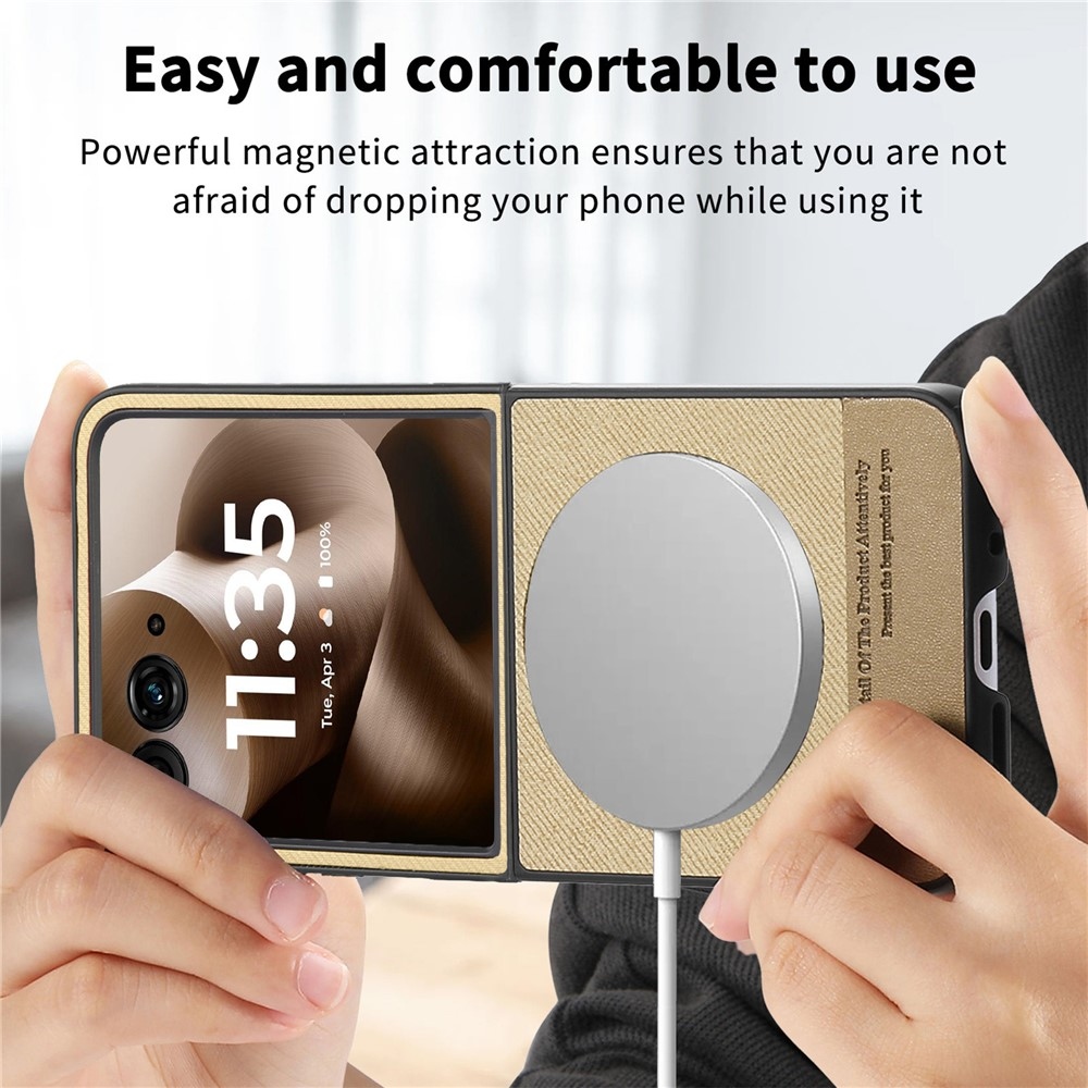 Denim plastový kryt s umelou kožou a MagSafe na Motorola Razr 60 Ultra 5G - khaki