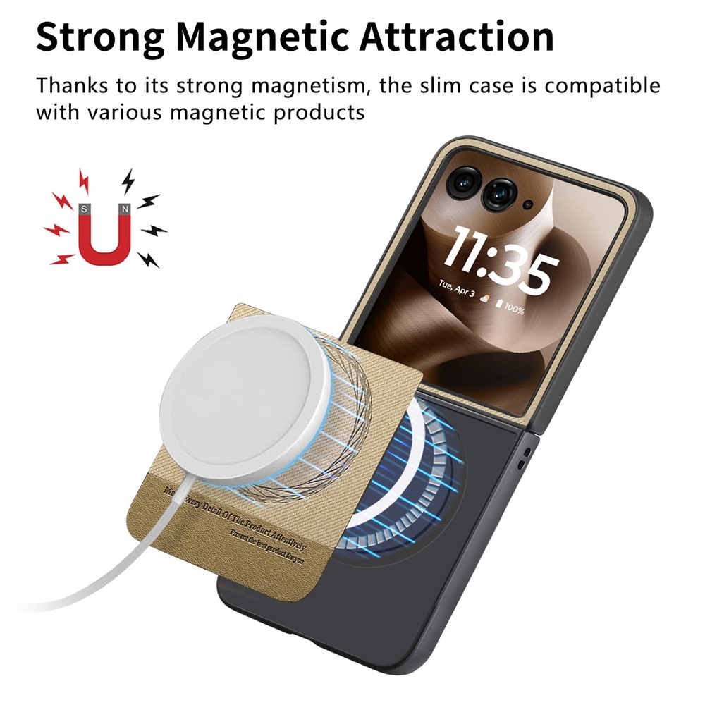 Denim plastový kryt s umelou kožou a MagSafe na Motorola Razr 60 Ultra 5G - khaki