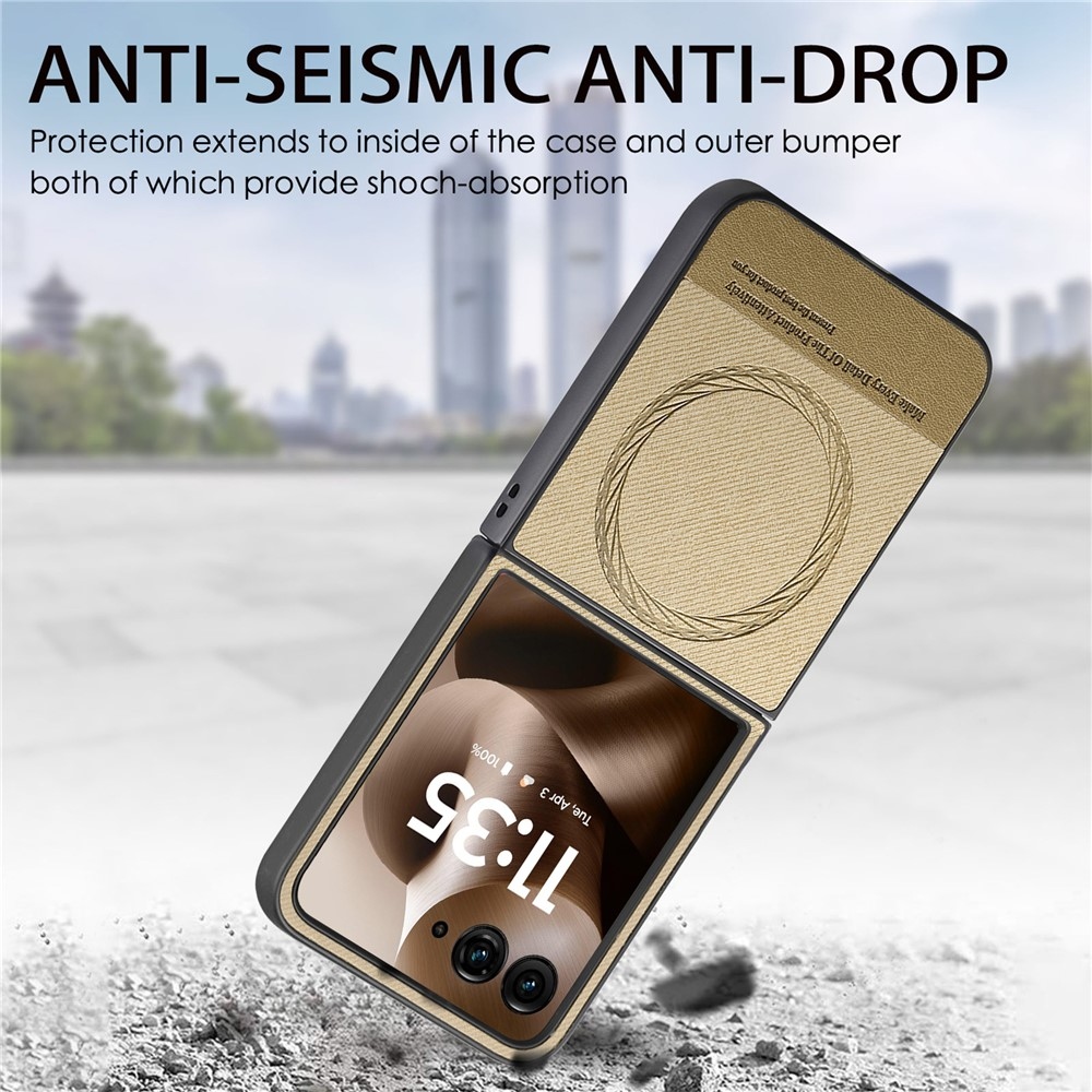 Denim plastový kryt s umelou kožou a MagSafe na Motorola Razr 60 Ultra 5G - khaki