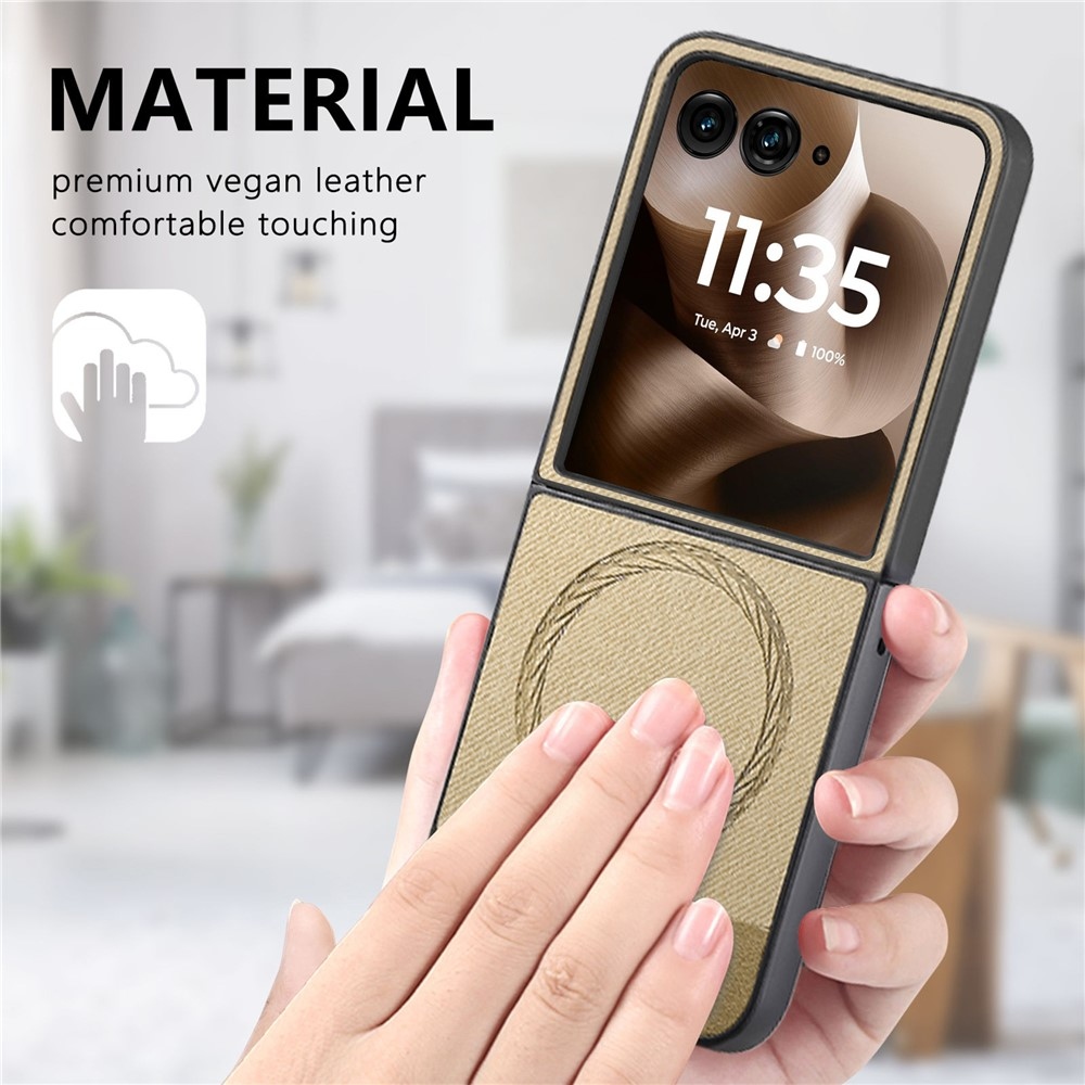 Denim plastový kryt s umelou kožou a MagSafe na Motorola Razr 60 Ultra 5G - khaki