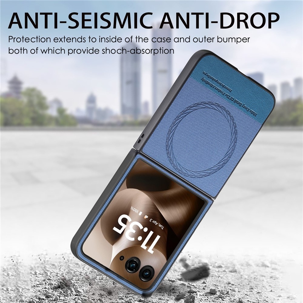 Denim plastový kryt s umelou kožou a MagSafe na Motorola Razr 60 Ultra 5G - modrý