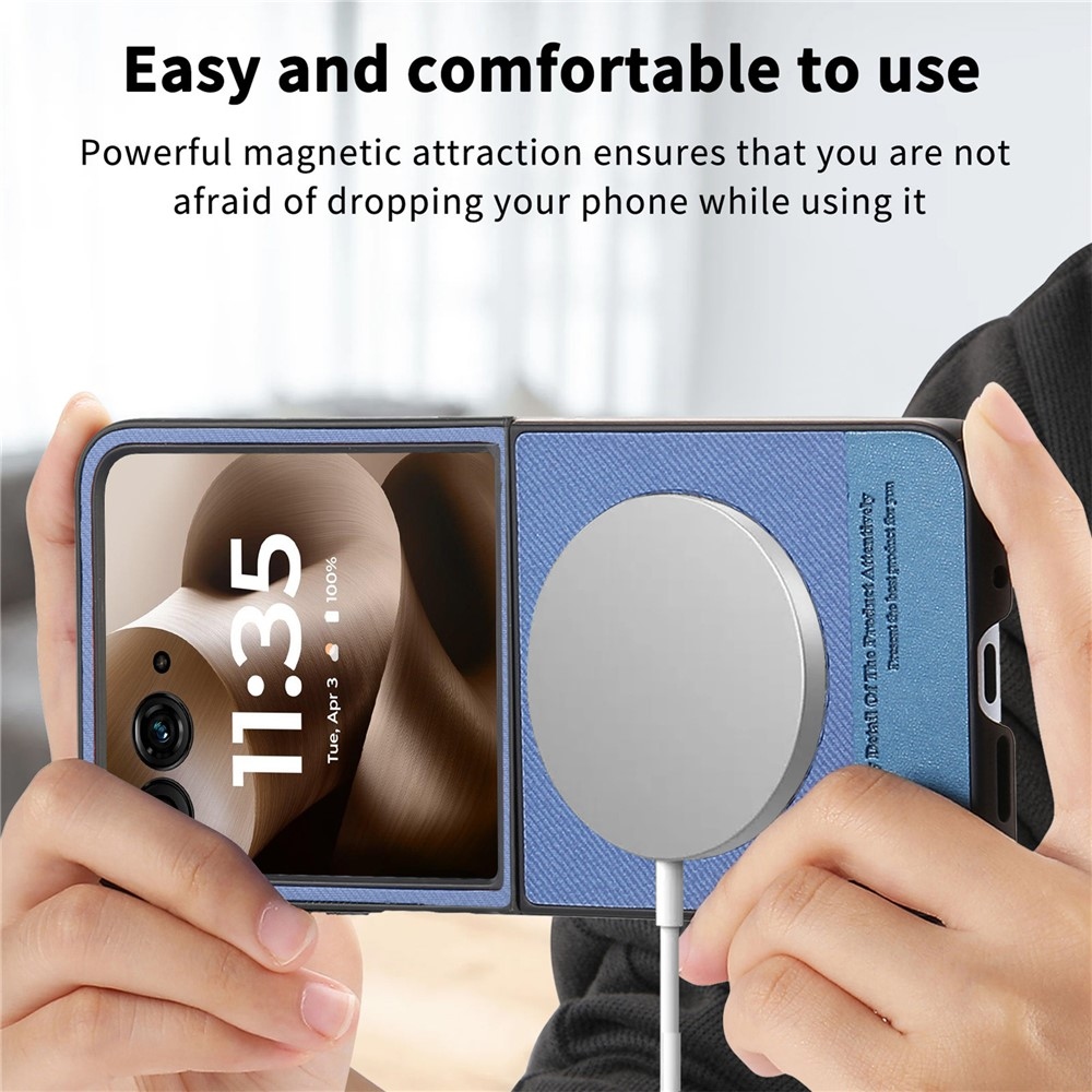 Denim plastový kryt s umelou kožou a MagSafe na Motorola Razr 60 Ultra 5G - modrý