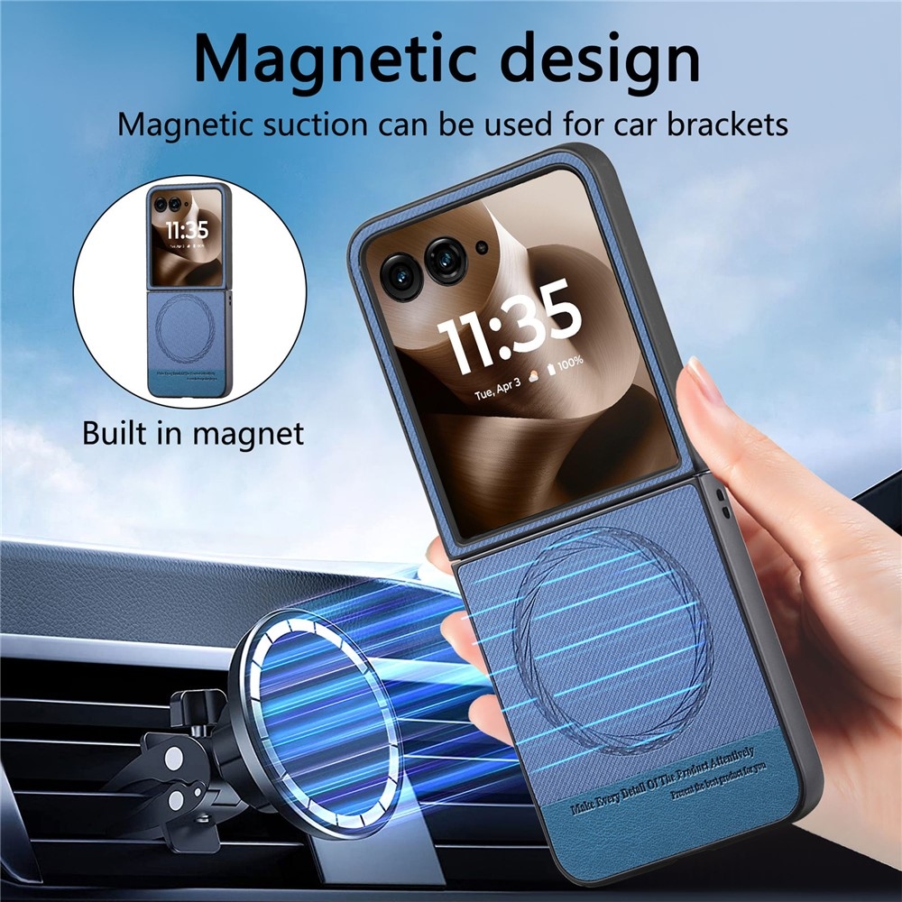 Denim plastový kryt s umelou kožou a MagSafe na Motorola Razr 60 Ultra 5G - modrý