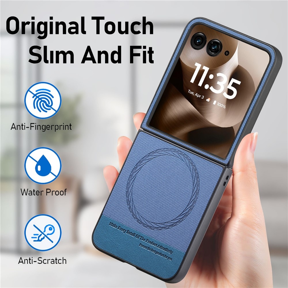 Denim plastový kryt s umelou kožou a MagSafe na Motorola Razr 60 Ultra 5G - modrý