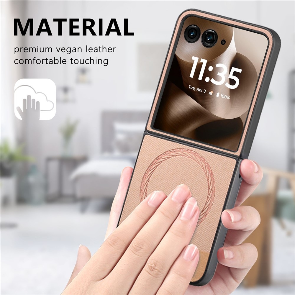 Denim plastový kryt s umelou kožou a MagSafe na Motorola Razr 60 Ultra 5G - ružový