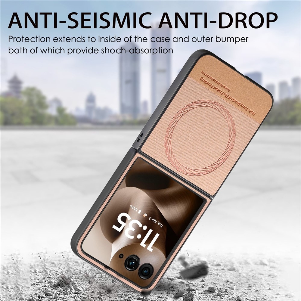 Denim plastový kryt s umelou kožou a MagSafe na Motorola Razr 60 Ultra 5G - ružový