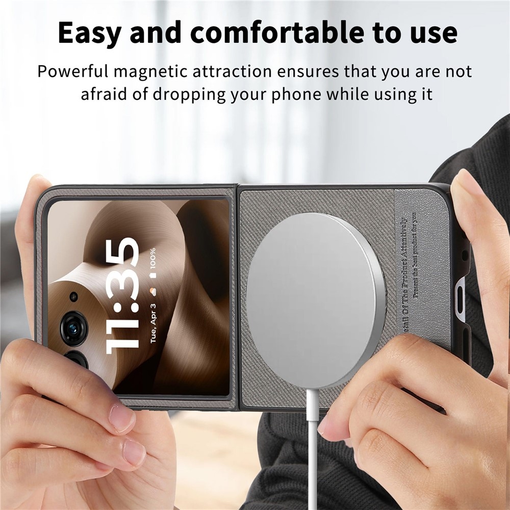 Denim plastový kryt s umelou kožou a MagSafe na Motorola Razr 60 Ultra 5G - šedý