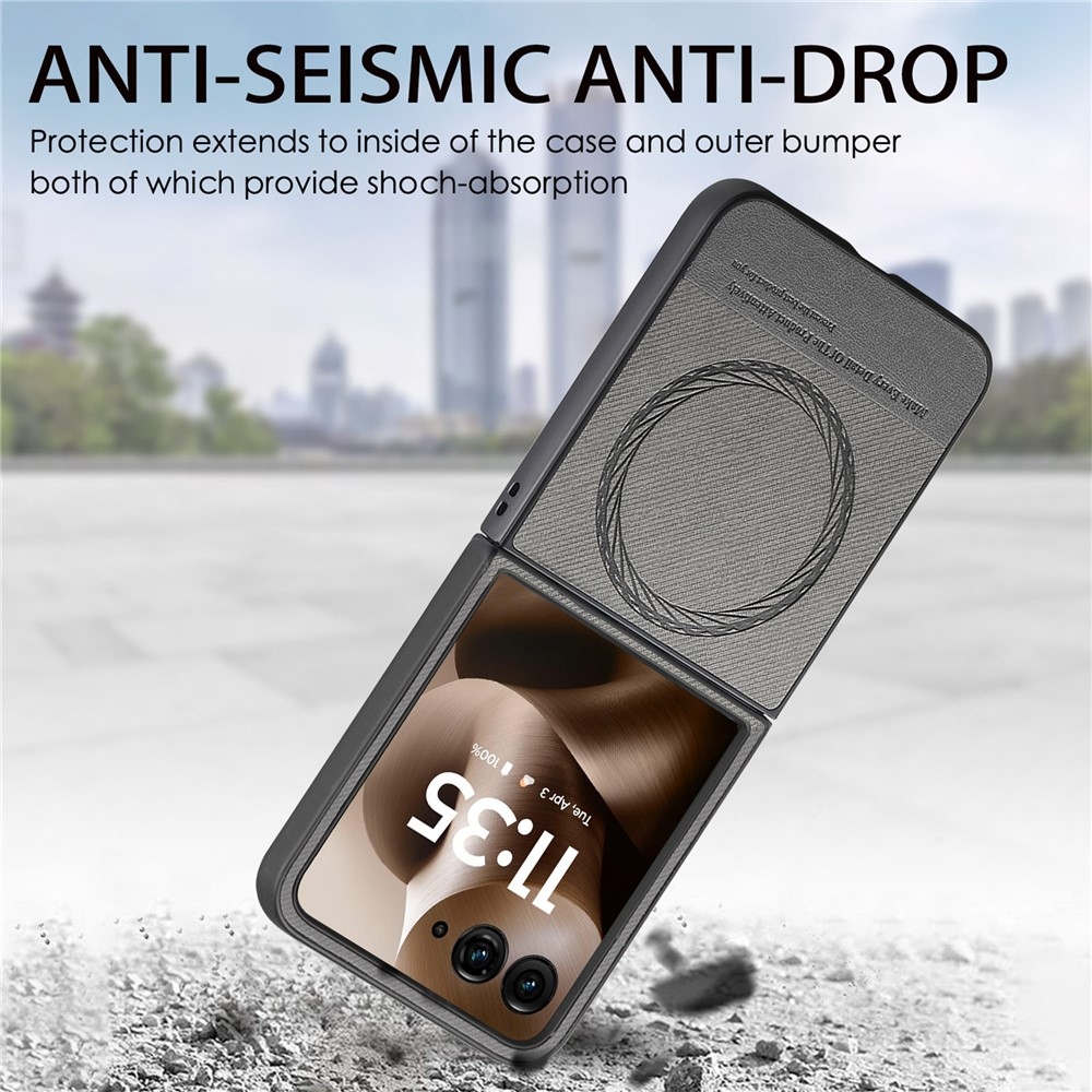 Denim plastový kryt s umelou kožou a MagSafe na Motorola Razr 60 Ultra 5G - šedý