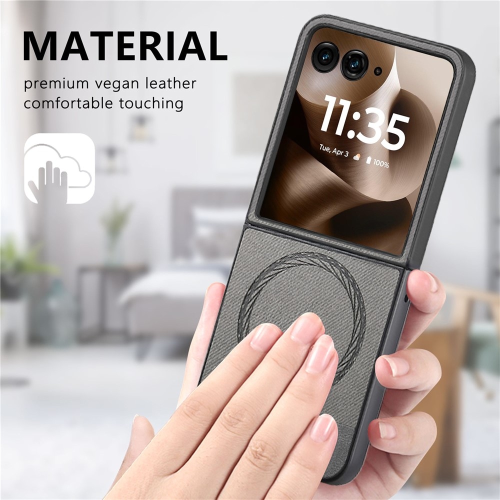 Denim plastový kryt s umelou kožou a MagSafe na Motorola Razr 60 Ultra 5G - šedý