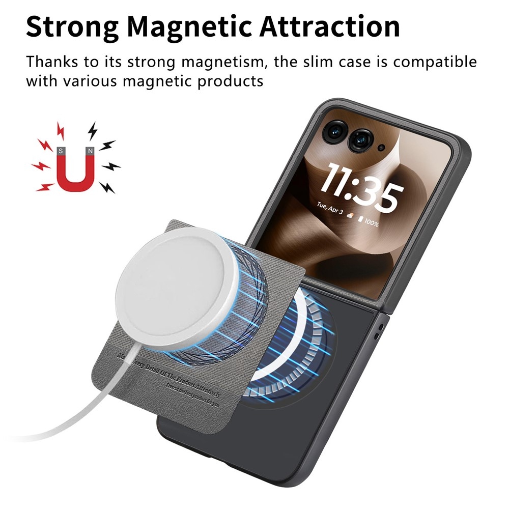 Denim plastový kryt s umelou kožou a MagSafe na Motorola Razr 60 Ultra 5G - šedý