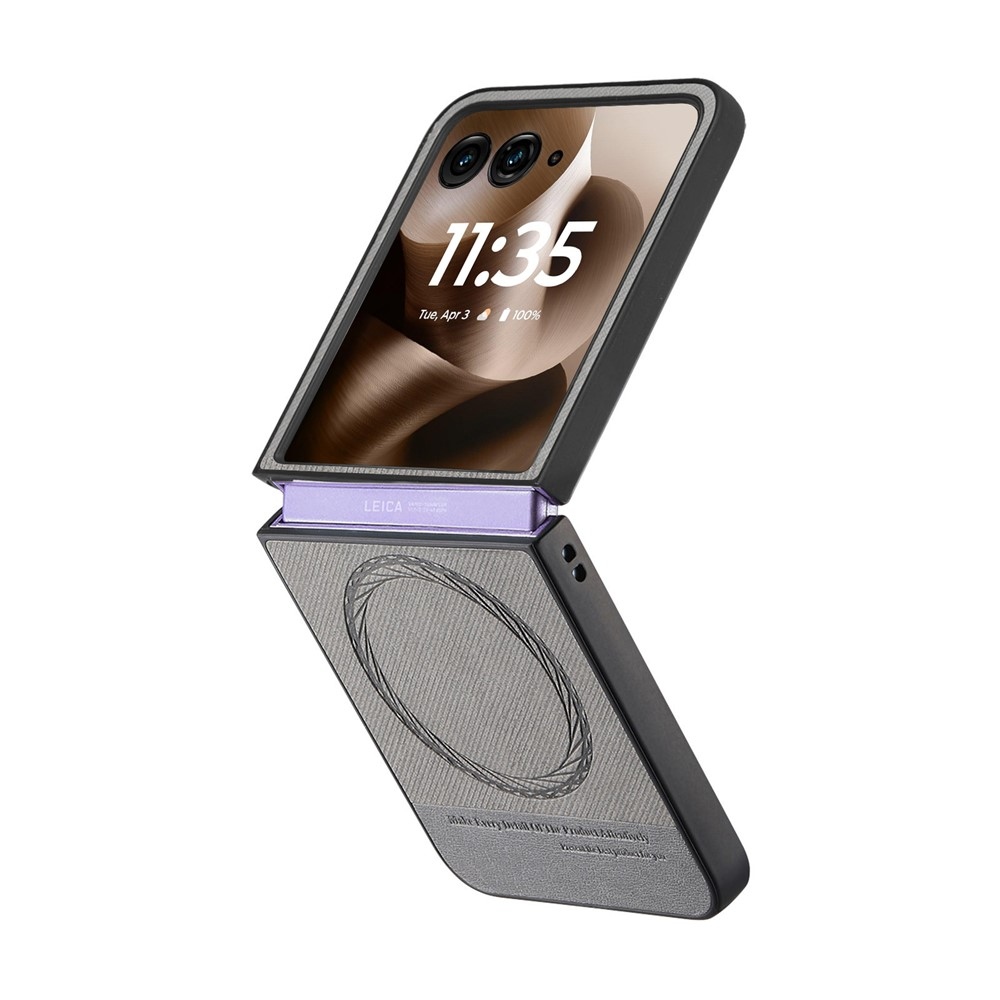 Denim plastový kryt s umelou kožou a MagSafe na Motorola Razr 60 Ultra 5G - šedý