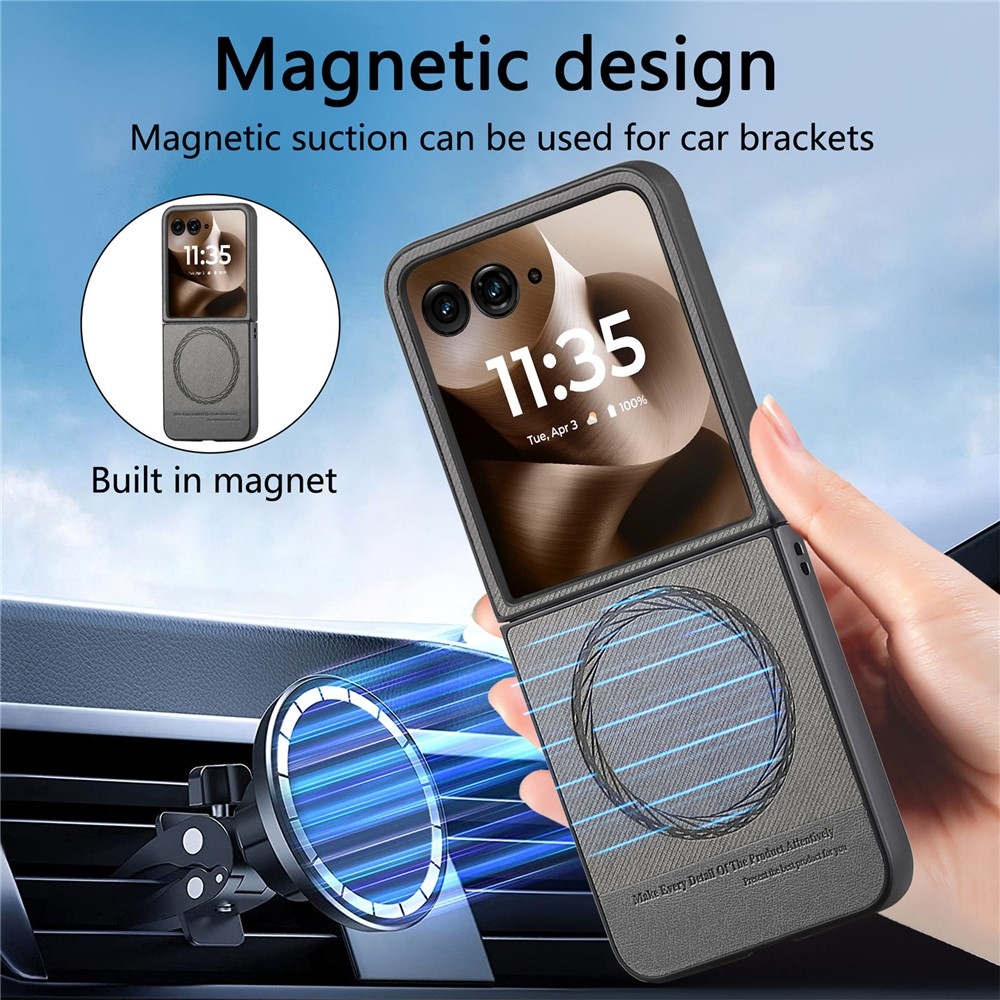 Denim plastový kryt s umelou kožou a MagSafe na Motorola Razr 60 Ultra 5G - šedý