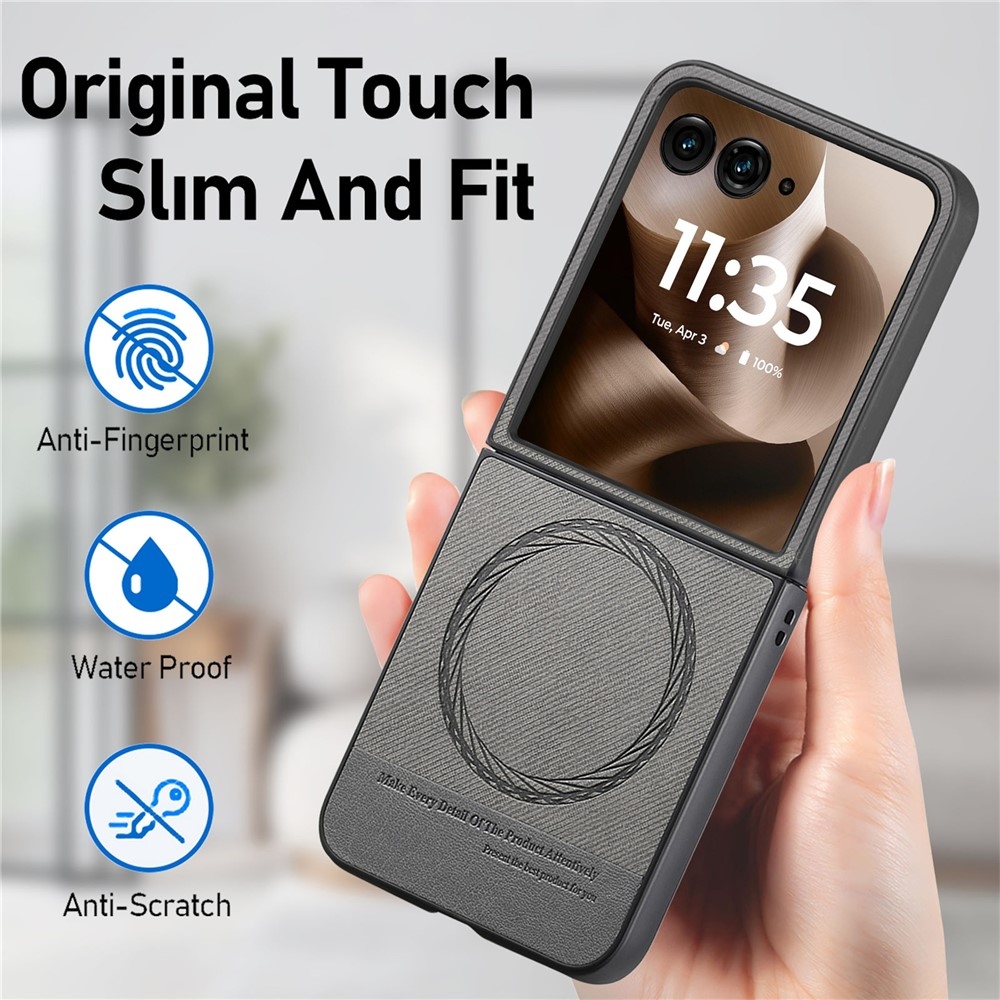 Denim plastový kryt s umelou kožou a MagSafe na Motorola Razr 60 Ultra 5G - šedý