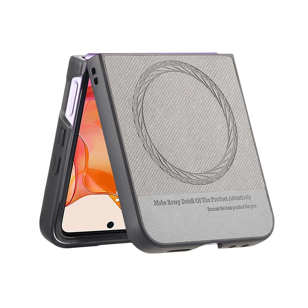 Denim plastový kryt s umelou kožou a MagSafe na Motorola Razr 60 Ultra 5G - šedý