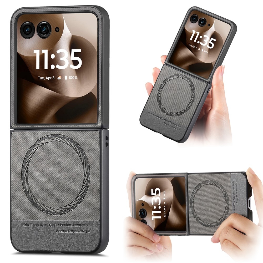 Denim plastový kryt s umelou kožou a MagSafe na Motorola Razr 60 Ultra 5G - šedý