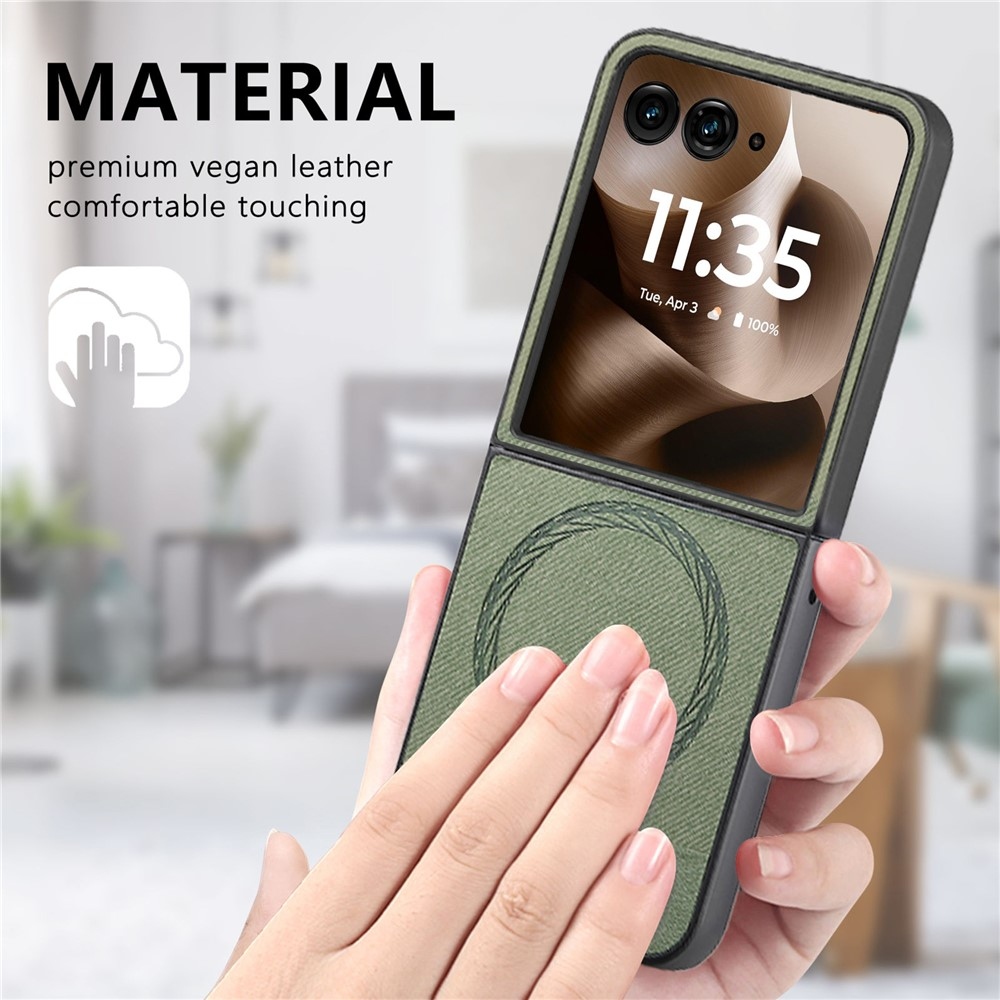 Denim plastový kryt s umelou kožou a MagSafe na Motorola Razr 60 Ultra 5G - zelený