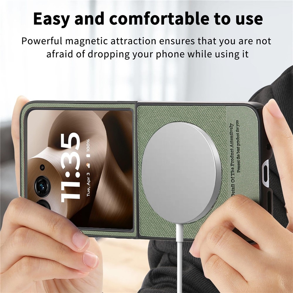 Denim plastový kryt s umelou kožou a MagSafe na Motorola Razr 60 Ultra 5G - zelený