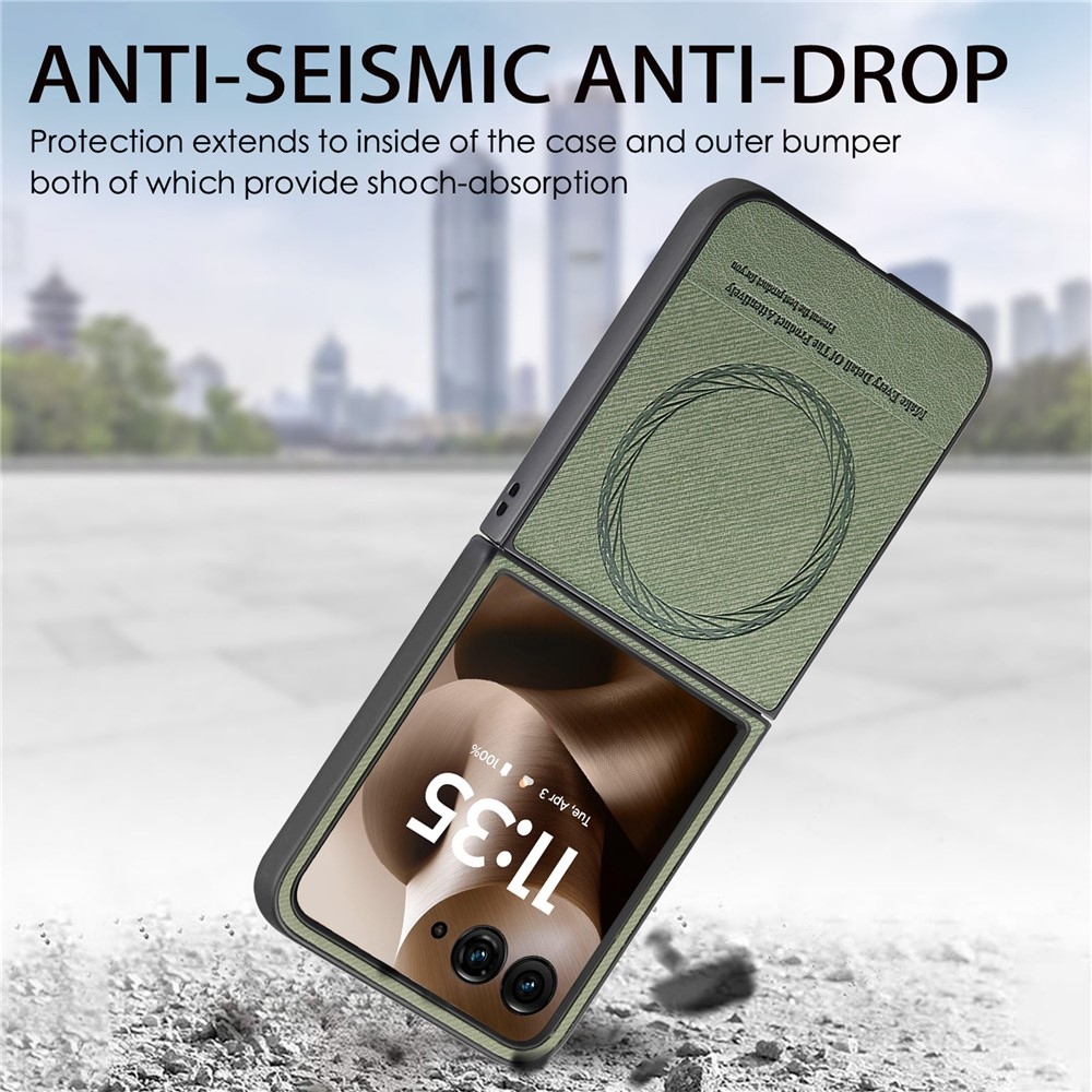 Denim plastový kryt s umelou kožou a MagSafe na Motorola Razr 60 Ultra 5G - zelený