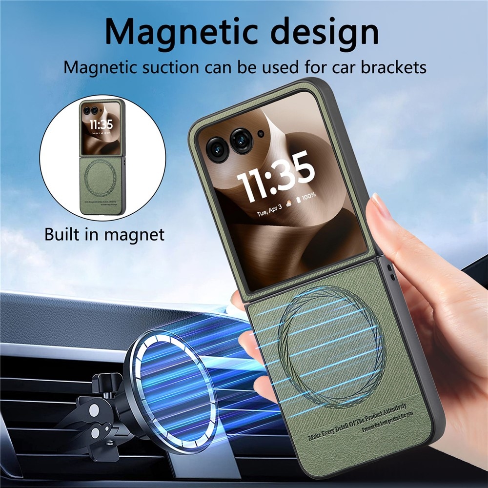 Denim plastový kryt s umelou kožou a MagSafe na Motorola Razr 60 Ultra 5G - zelený