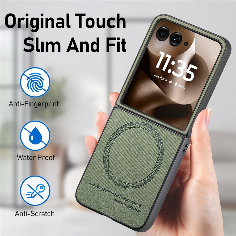 Denim plastový kryt s umelou kožou a MagSafe na Motorola Razr 60 Ultra 5G - zelený