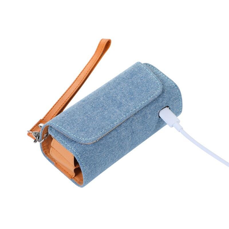 Denim PU kožené puzdro pre IQOS 3.0 - svetlomodré