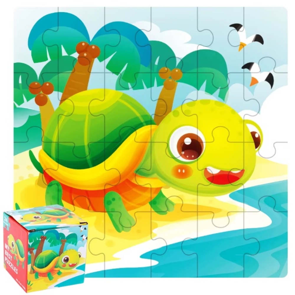Detské drevené obrázkové puzzle 14x14cm (24 dielikov) - korytnačka