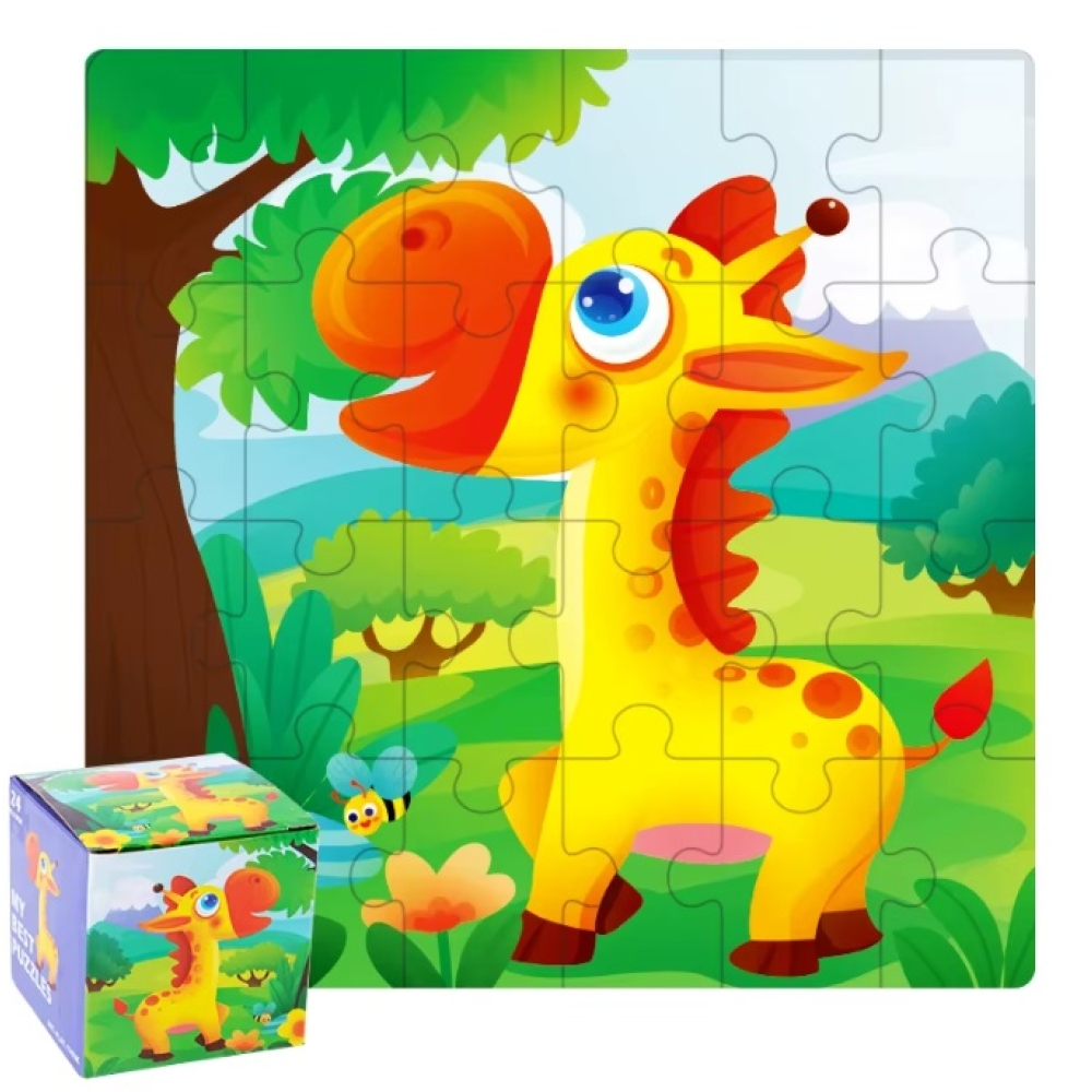 Detské drevené obrázkové puzzle 14x14cm (24 dielikov) - žirafa