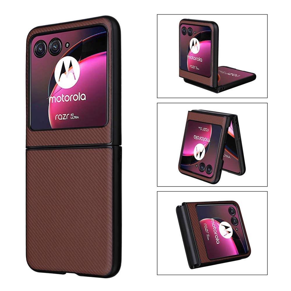 Textúry plastový kryt s umelou kožou na Motorola Razr 40 Ultra 5G - hnedý