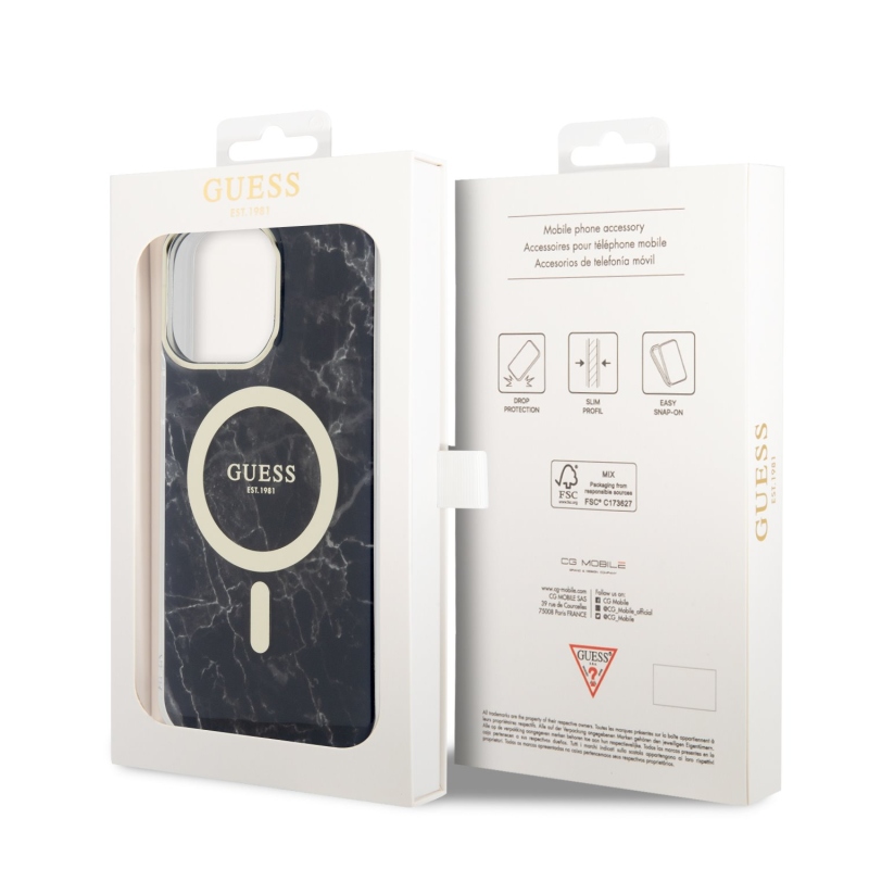 Guess IML Marble MagSafe Zadný Kryt pre iPhone 13 Pro Max Black